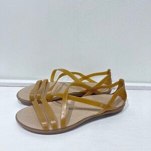 CROCS Women’s Dark Gold Isabella Strappy Slip-On Flat Sandals Size US 8